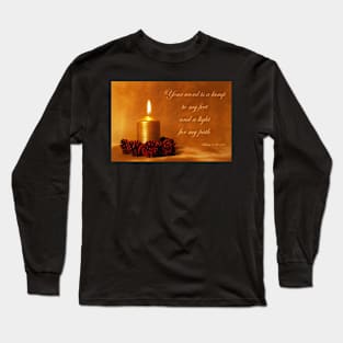 Bible quote with Christmas candle in golden light with pine cones Long Sleeve T-Shirt